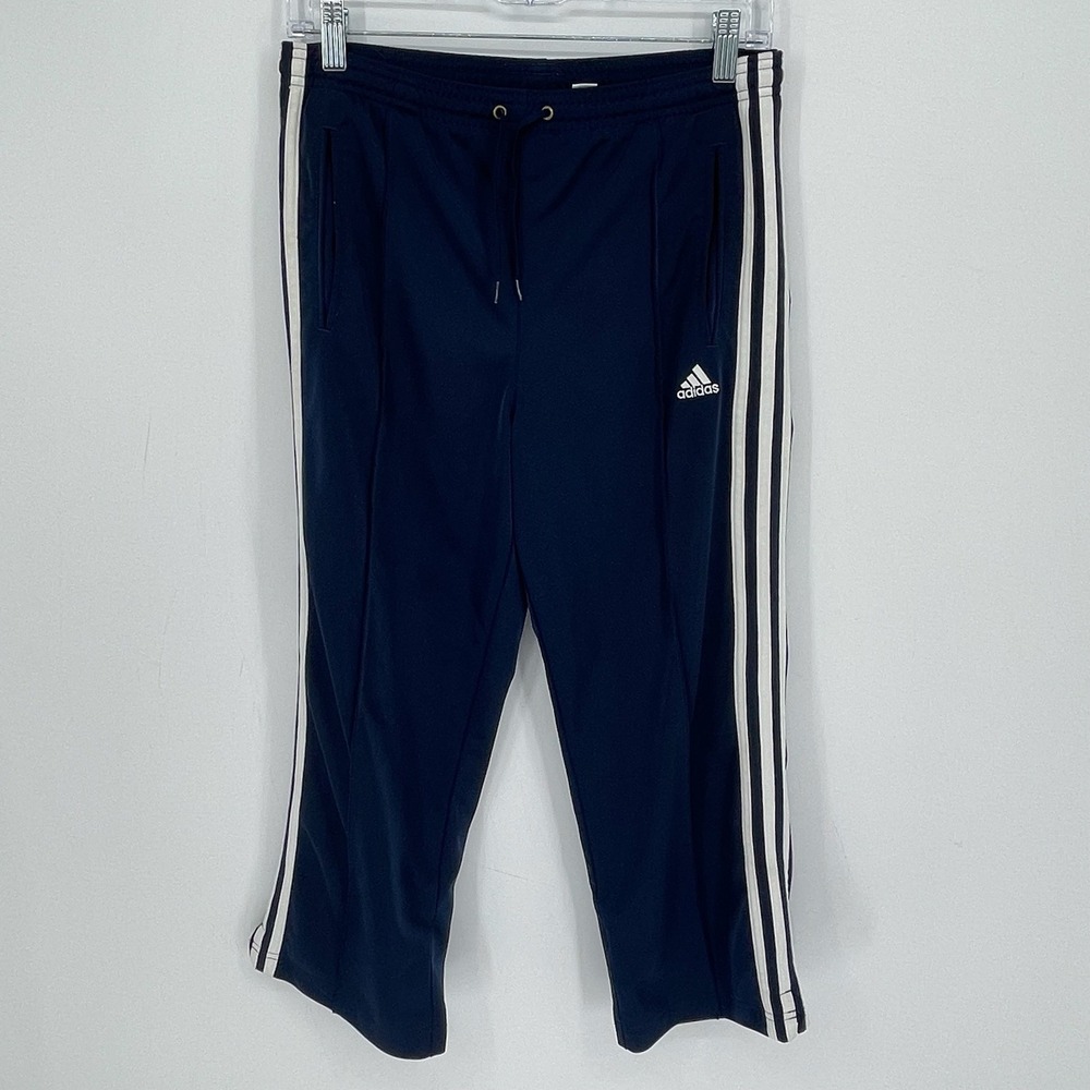 Adidas Women's Navy Blue 3-Stripe Elastic Waist Cropped Gym Track Pants Size M